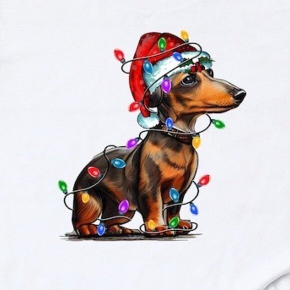 Funny Puppy Christmas Light Tee, Dachshund Dog Lovers T-shirt - Picture 2 of 3